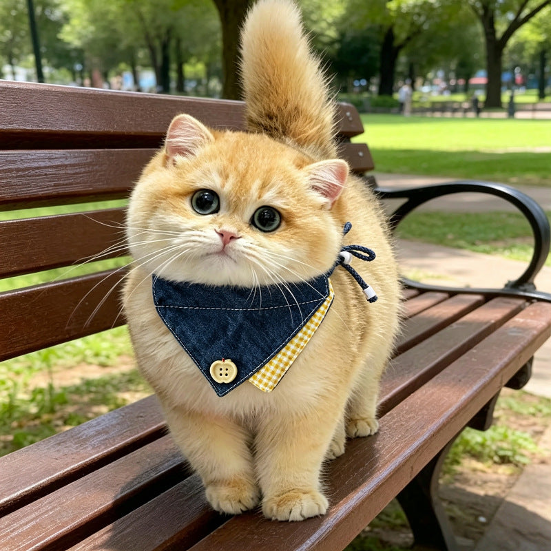 跨境宠物猫咪口水巾格子围兜狗狗围嘴小型犬比熊泰迪口水兜配饰品