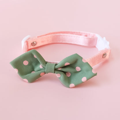 Mokka Polka Dots Bowtie Collar on a flat surface highlighting polka dot details