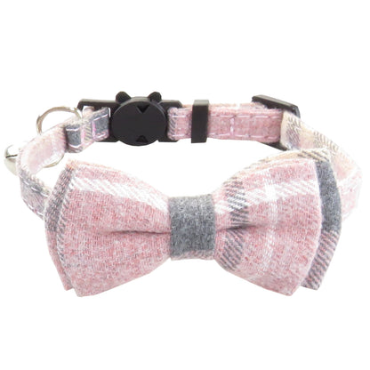 Mokka plaid cat collar in bandana style laid flat on a white surface