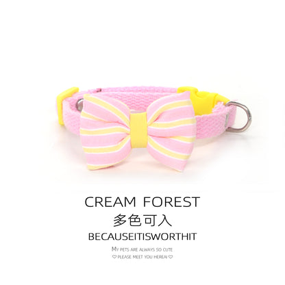 奶油条纹蝴蝶结项圈甜系马卡龙猫咪狗狗可调节项圈