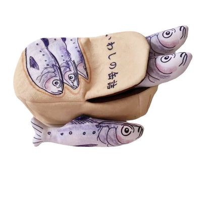 Moo Sardine Can Hide-and-Seek Cat Toy with colorful sardine can design on white background