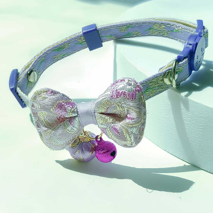 Mokka adjustable kimono bow tie cat collar shown from above