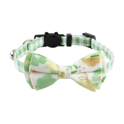 Mokka floral bow tie cat collar displayed with bow facing forward