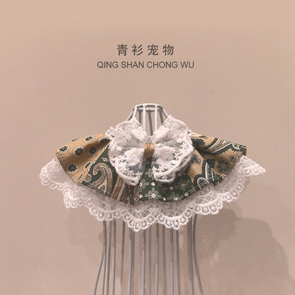 【青衫宠物】原创花边口水巾宠物猫咪狗狗布偶娃娃衣服墨绿色围脖