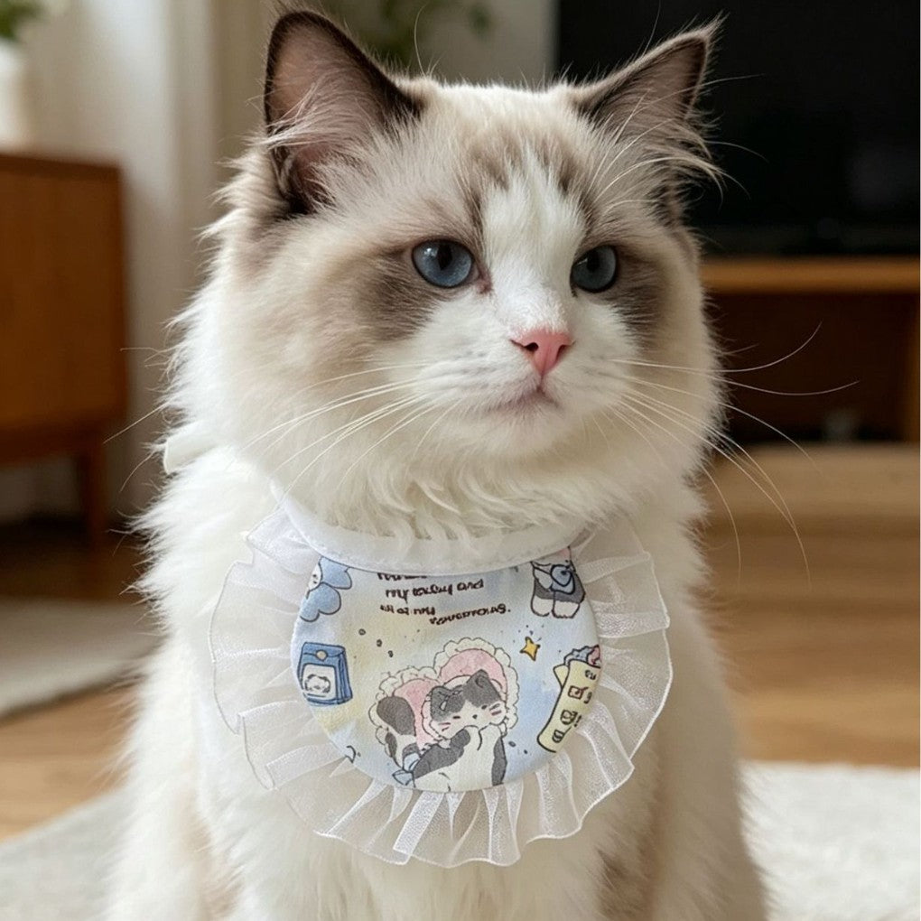 日系印花宠物口水巾跨境可爱猫咪狗狗蕾丝围兜小奶兜宠物饰品围巾