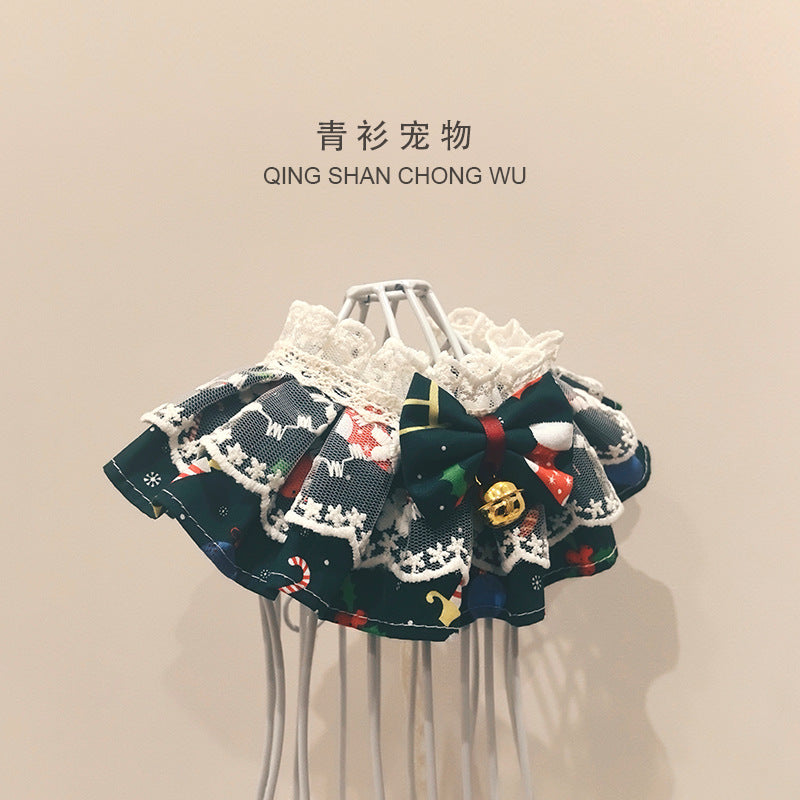 【青衫宠物】原创蕾丝圣诞节口水巾宠物小型猫咪狗狗衣服围脖围兜