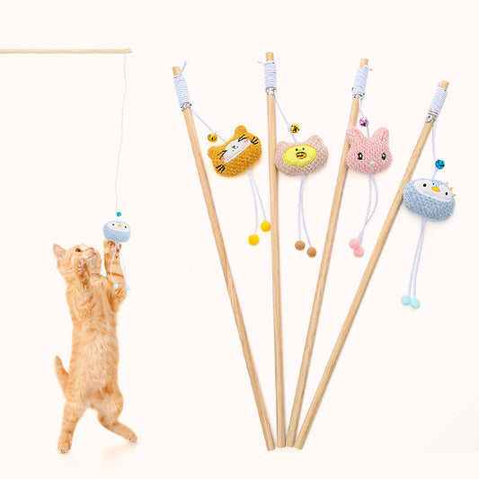 宠物用品玩具木杆可爱表情毛绒逗猫棒带铃铛自嗨互动玩乐猫咪玩具