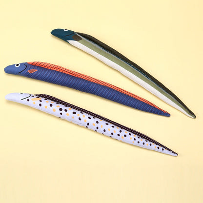 Moo fish cat toy set displayed with three fish toys arranged side by side