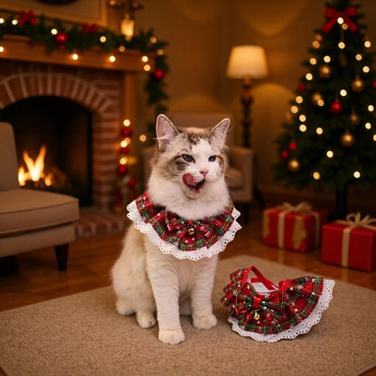 宠物圣诞围脖猫咪圣诞节口水巾狗铃铛脖圈小犬领结跨境现货厂家