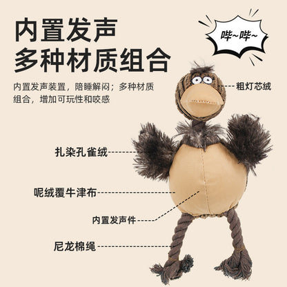 宠物用品亚马逊爆款毛绒小鸟玩具牛津布棉绳材质耐啃咬发声狗玩具
