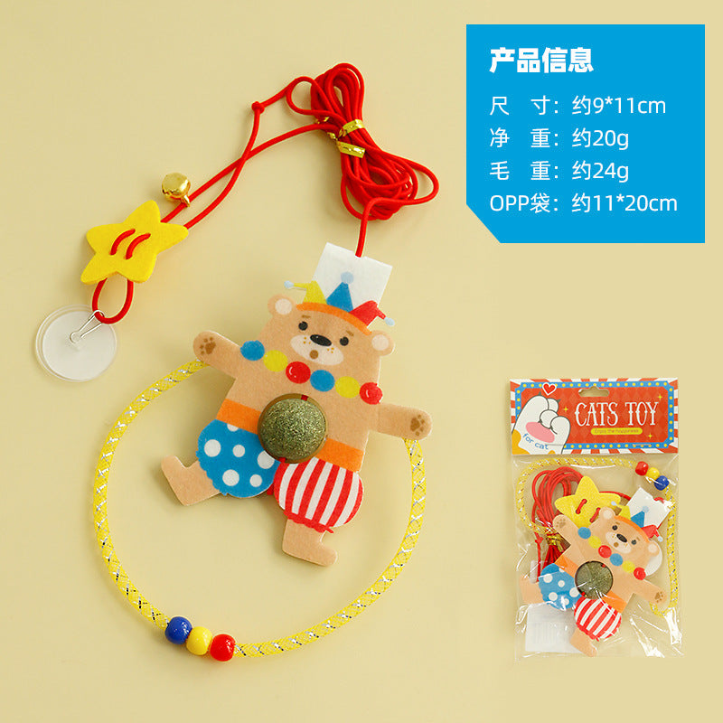 Product image for Moo - Animal-Themed Felt Hanging Cat Toy (Clown Bear)