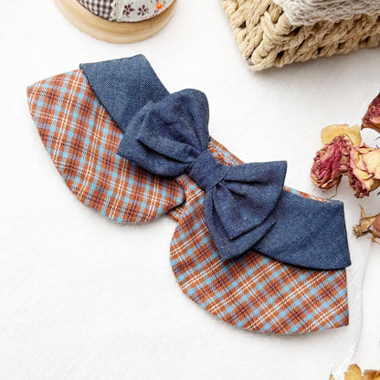 Mokka - Brown and Blue Plaid Bow Cat Neckwear