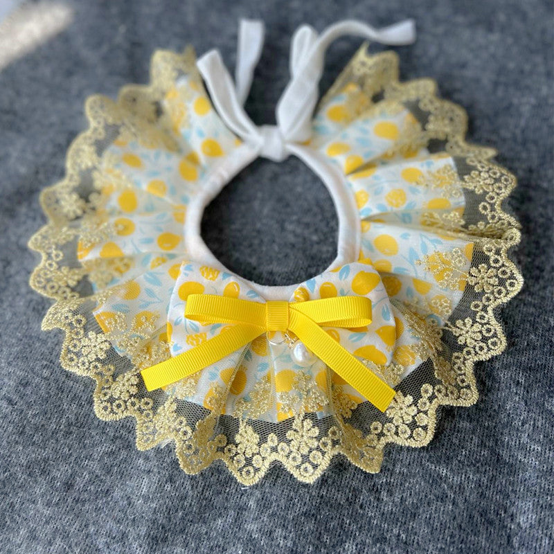 Mokka - Ruffled Floral Lace-Look Bib Pet Neckwear