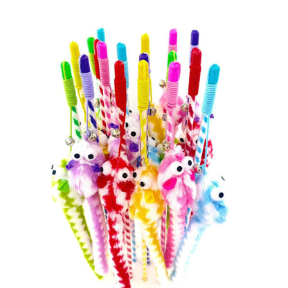 Moo interactive cat teaser wand with colorful feathers and a long handle
