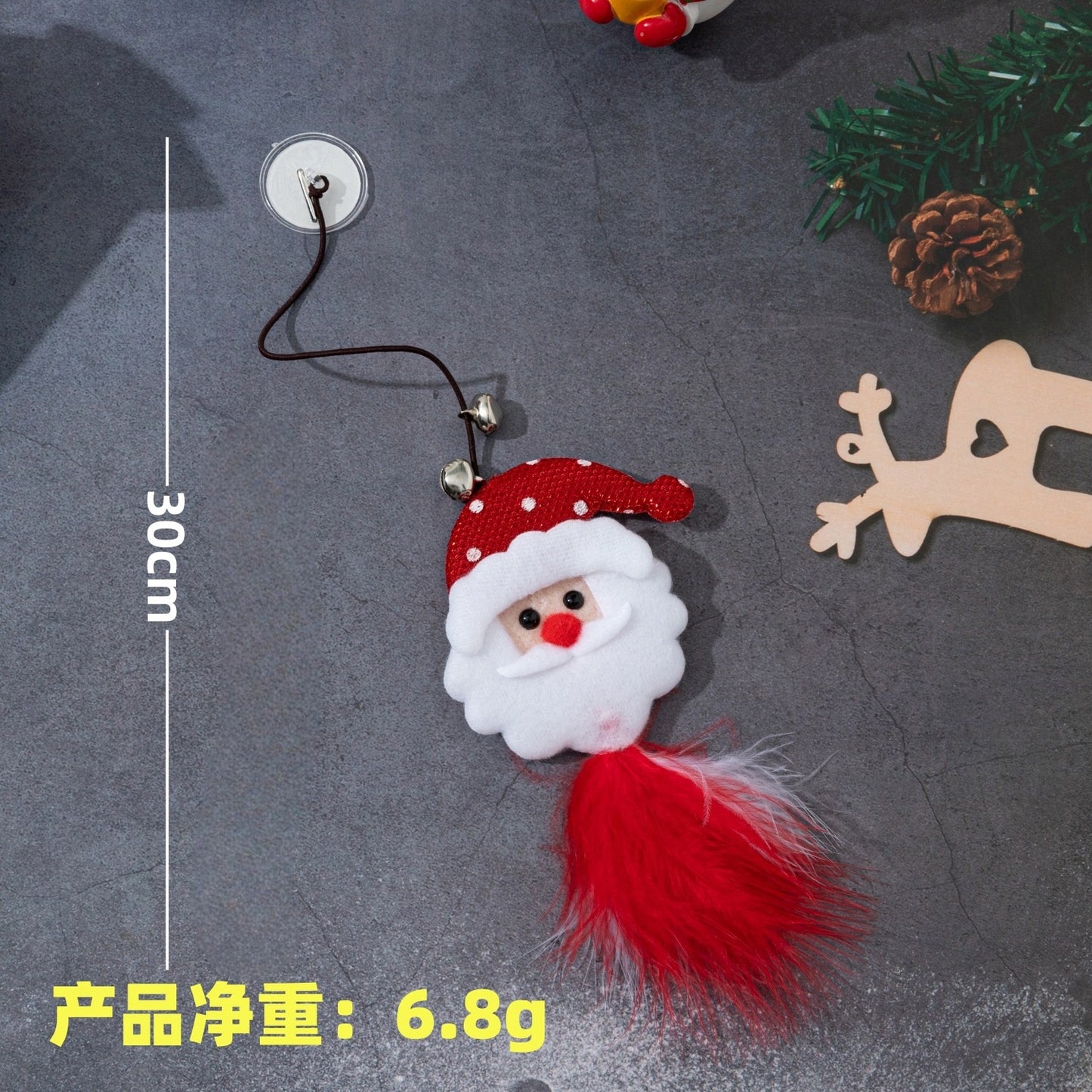 Temu新款圣诞猫玩具弹力绳逗猫棒雪人逗猫可爱风猫厂家铃铛