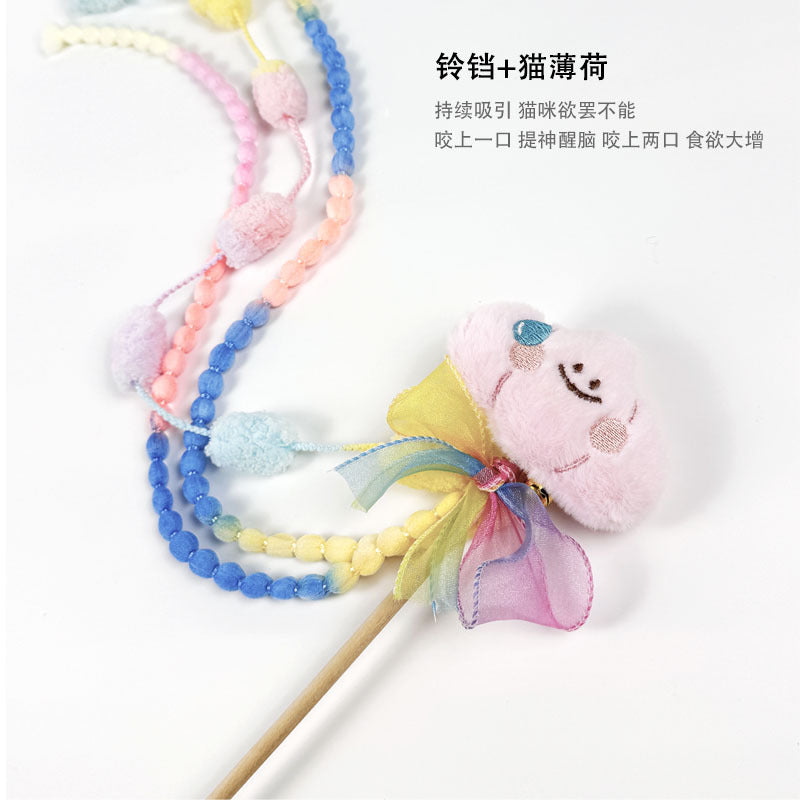 高颜值宠物用品趣味流汗款木制手工逗猫棒互动训练杆猫咪玩具
