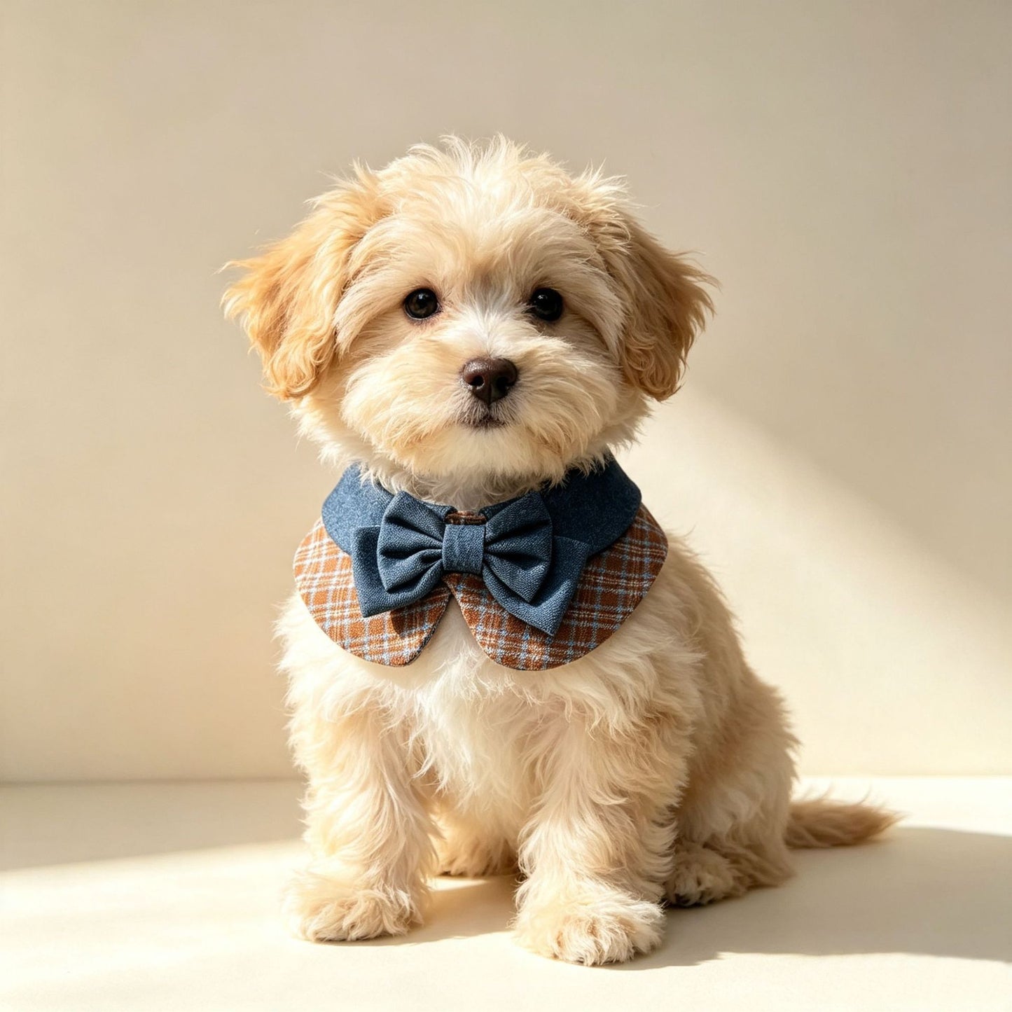 Mokka - Brown and Blue Plaid Bow Cat Neckwear