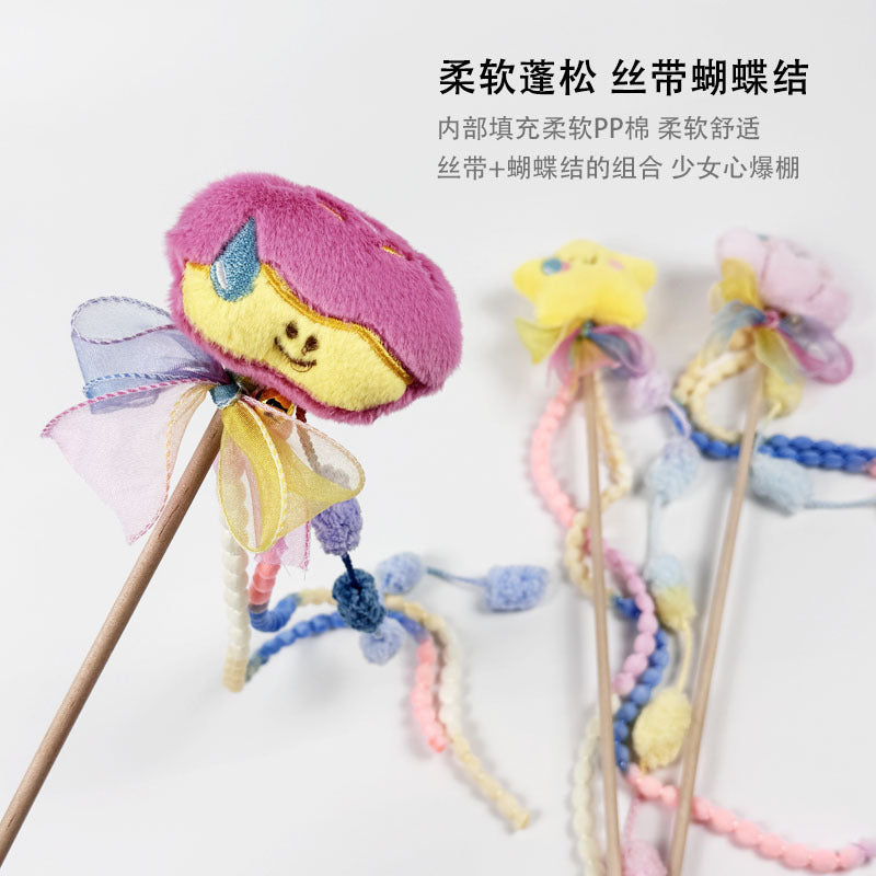 高颜值宠物用品趣味流汗款木制手工逗猫棒互动训练杆猫咪玩具