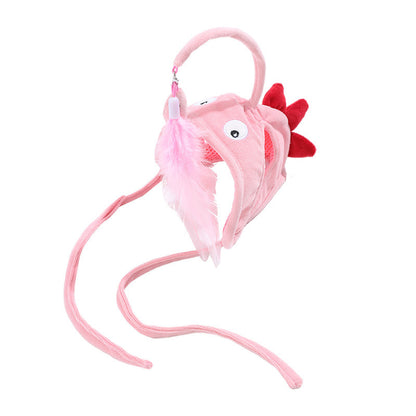 Top view of Moo Feathered Cat Hat focusing on feather arrangement