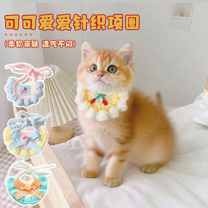 纯手工钩织mini小型宠物口水巾小奶猫毛绒围兜西高地百搭卡通围巾