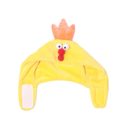 Yellow chick shape pet hat shown against a plain background