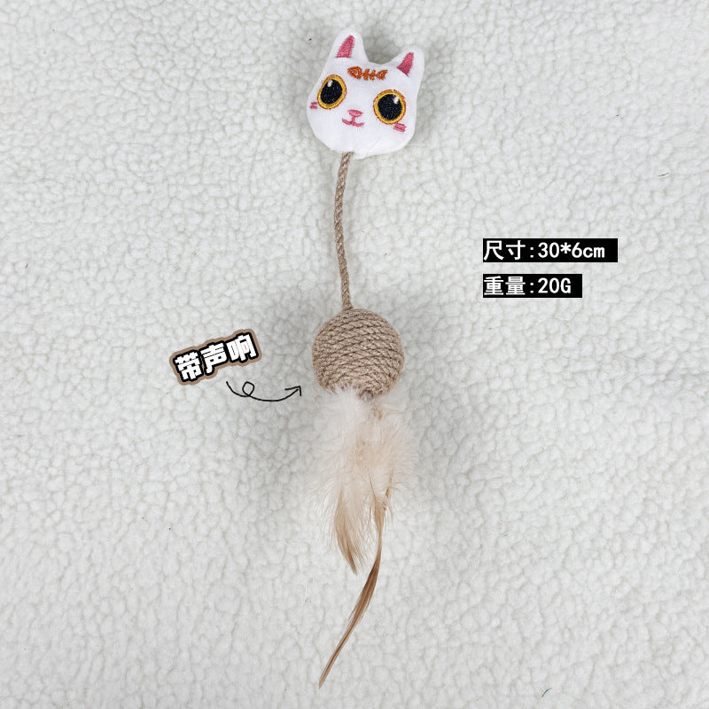Product image for Moo - Cat-Face Cat-Head Ball-And-Feather Cat Toy (White)