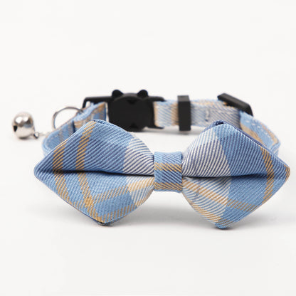 Mokka adjustable plaid bow tie cat collar with visible adjustment buckle and bow tie