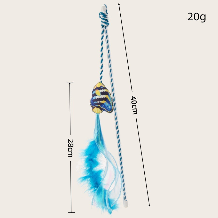 Product image for Moo - Feather-and-Ribbon fish wand cat toy (Blue)