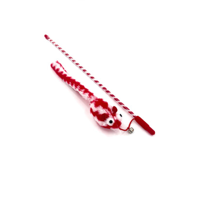 Moo interactive cat teaser wand shown with colorful feather tip and handle