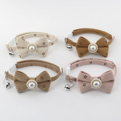 2026新款华夫格宠物蝴蝶结项圈珍珠花朵配饰铃铛脖圈猫项圈狗项圈