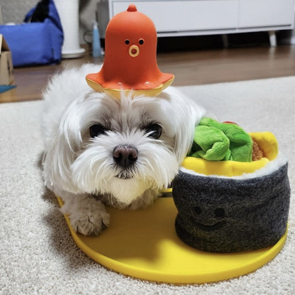 Side view of Petkin Sushi Roll Dog Snuffle Toy highlighting its sushi roll design