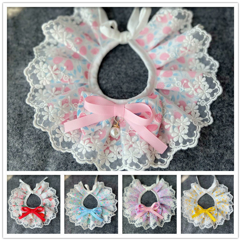 Mokka - Ruffled Floral Lace-Look Bib Pet Neckwear