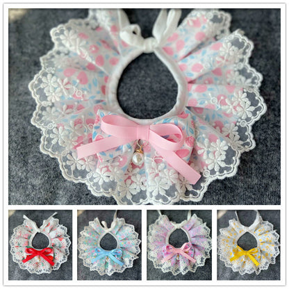 Mokka - Ruffled Floral Lace-Look Bib Pet Neckwear