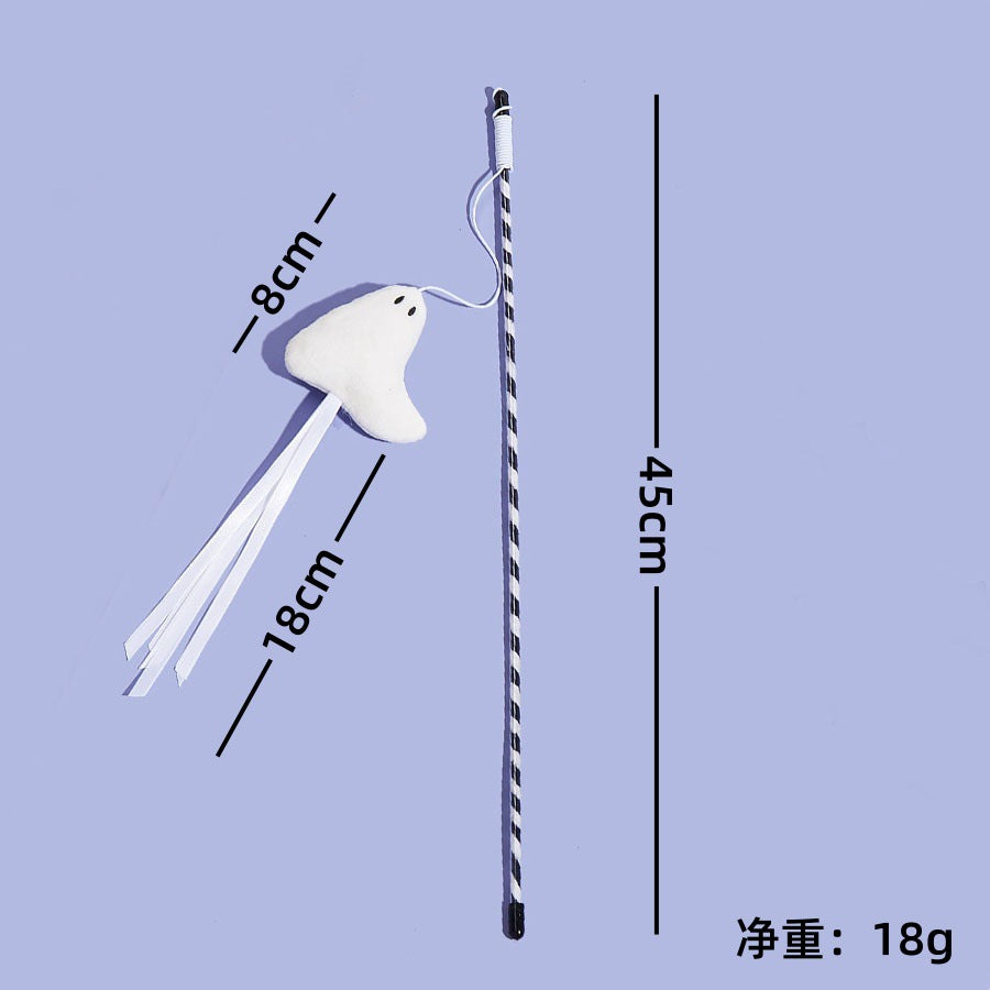 Product image for Moo - Striped Ribbon Streamer Wand Cat Toy (White)