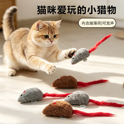 宠物用品厂家仿真皮毛老鼠带响石猫咪自嗨玩具毛绒啃咬猫咪玩具