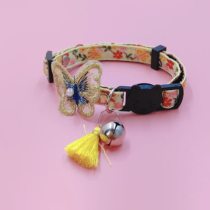 Mokka Butterfly Anti-Choking Adjustable Cat Collar laid flat highlighting adjustable strap