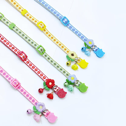 Mokka Floral Charm Cat Collar displayed to show floral pattern and charm