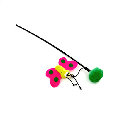 Side view of Moo Flower & Insect Cat Wand Toy highlighting colorful flower and insect elements