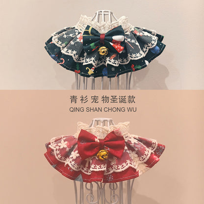【青衫宠物】原创蕾丝圣诞节口水巾宠物小型猫咪狗狗衣服围脖围兜
