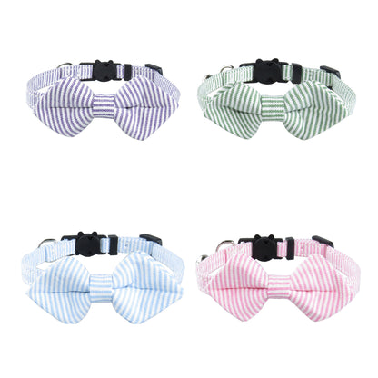 Mokka adjustable striped bow tie cat collar displayed on white background