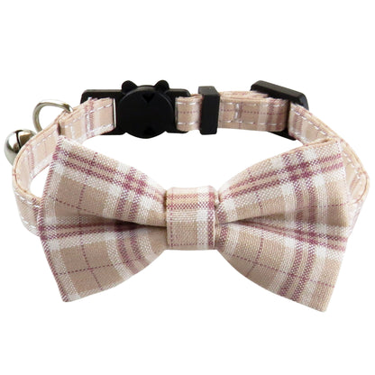 Side view of Mokka adjustable pastel checkered bow tie cat collar