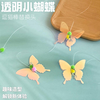 猫玩具透明小蝴蝶逗猫棒替换头炫彩亮片蝴蝶仿真昆虫逗猫神器新款
