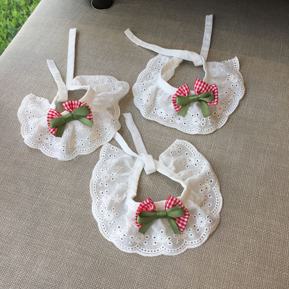 韩版蝴蝶结宠物蕾丝花边口水巾格子狗狗饰品猫咪围嘴可爱围脖布艺