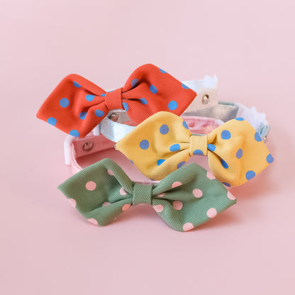 Close-up of Mokka Polka Dots Bowtie Collar showing bowtie shape and polka dot design