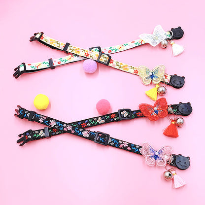Mokka Butterfly Anti-Choking Adjustable Cat Collar showing full length and butterfly decoration