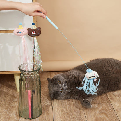 新款逗猫棒卡通动物仙女逗猫棒长杆铃铛自嗨解闷猫咪玩具宠物用品