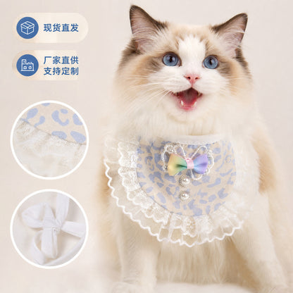 新品宠物蕾丝围兜猫咪豹纹口水巾清新围巾饰品布偶换装配饰批发