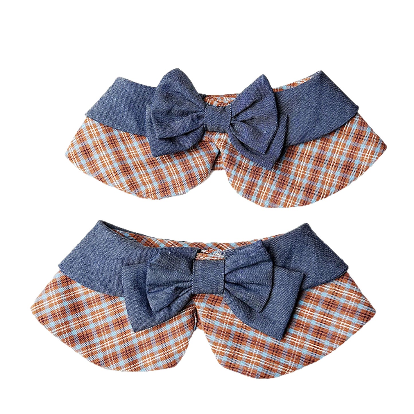 Mokka - Brown and Blue Plaid Bow Cat Neckwear