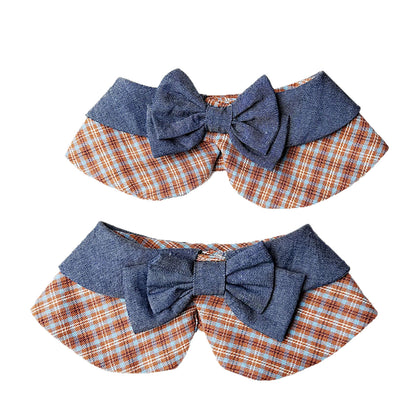Mokka - Brown and Blue Plaid Bow Cat Neckwear