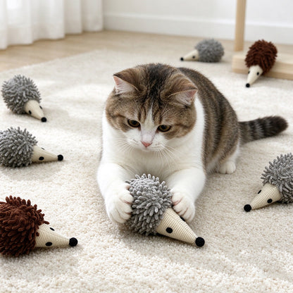 跨境宠物玩具 仿真刺猬毛绒猫玩具 拖把绒耐咬猫咪自嗨玩具现货